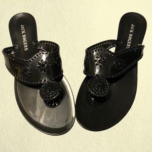 Jack Rogers Black Sandals 11 Shoes Flip Flops Shiny Woven Thongs Jellies Trendy